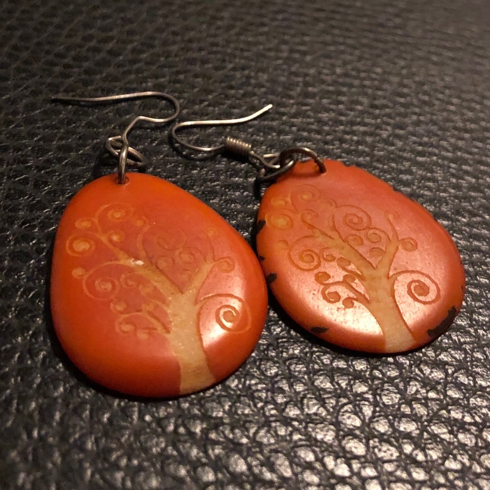 Tree Of Life Carved Tagua Nut Earrings - Picture 4 of 6
